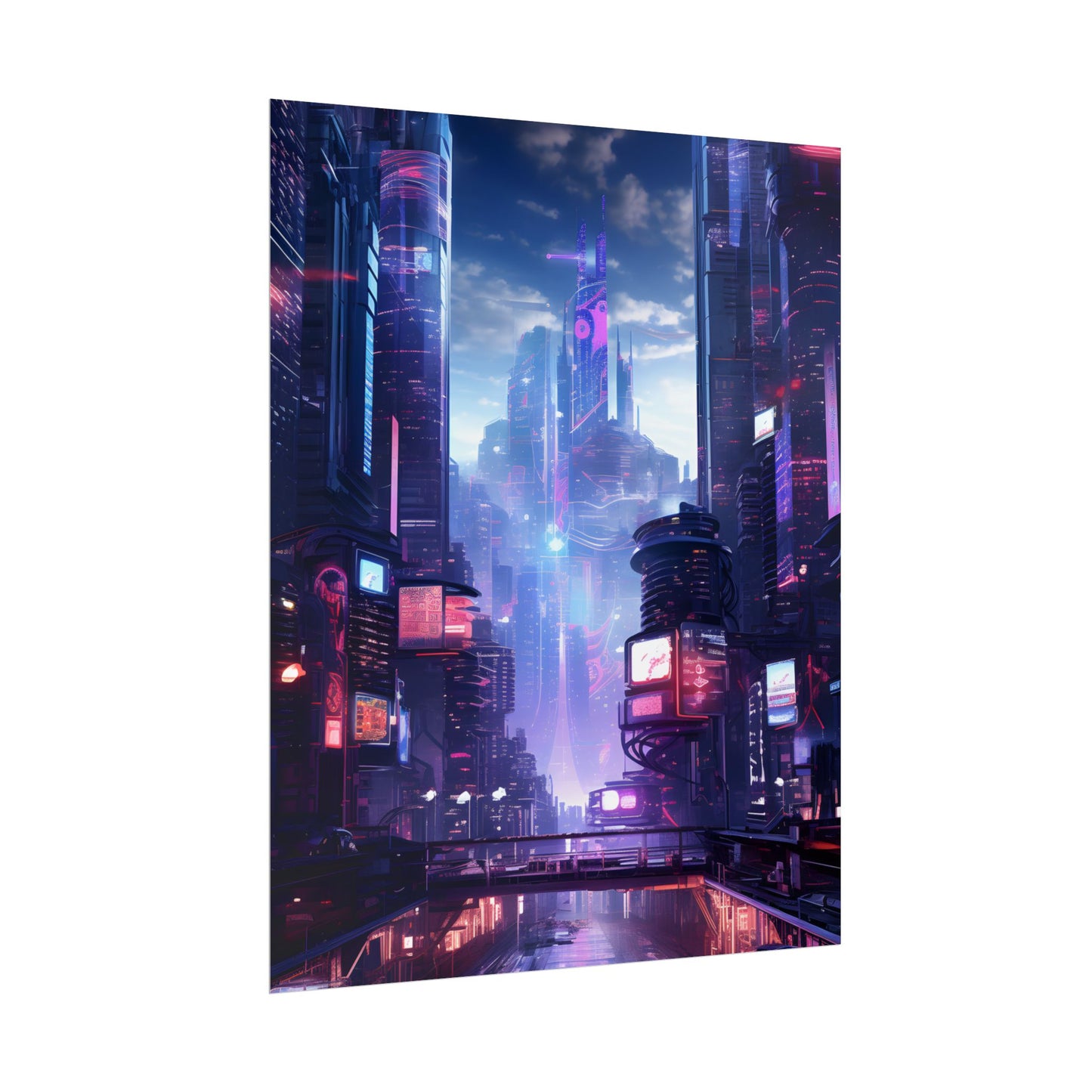 Cyberpunk Dystopia: Neon Cityscape Digital Art - Poster