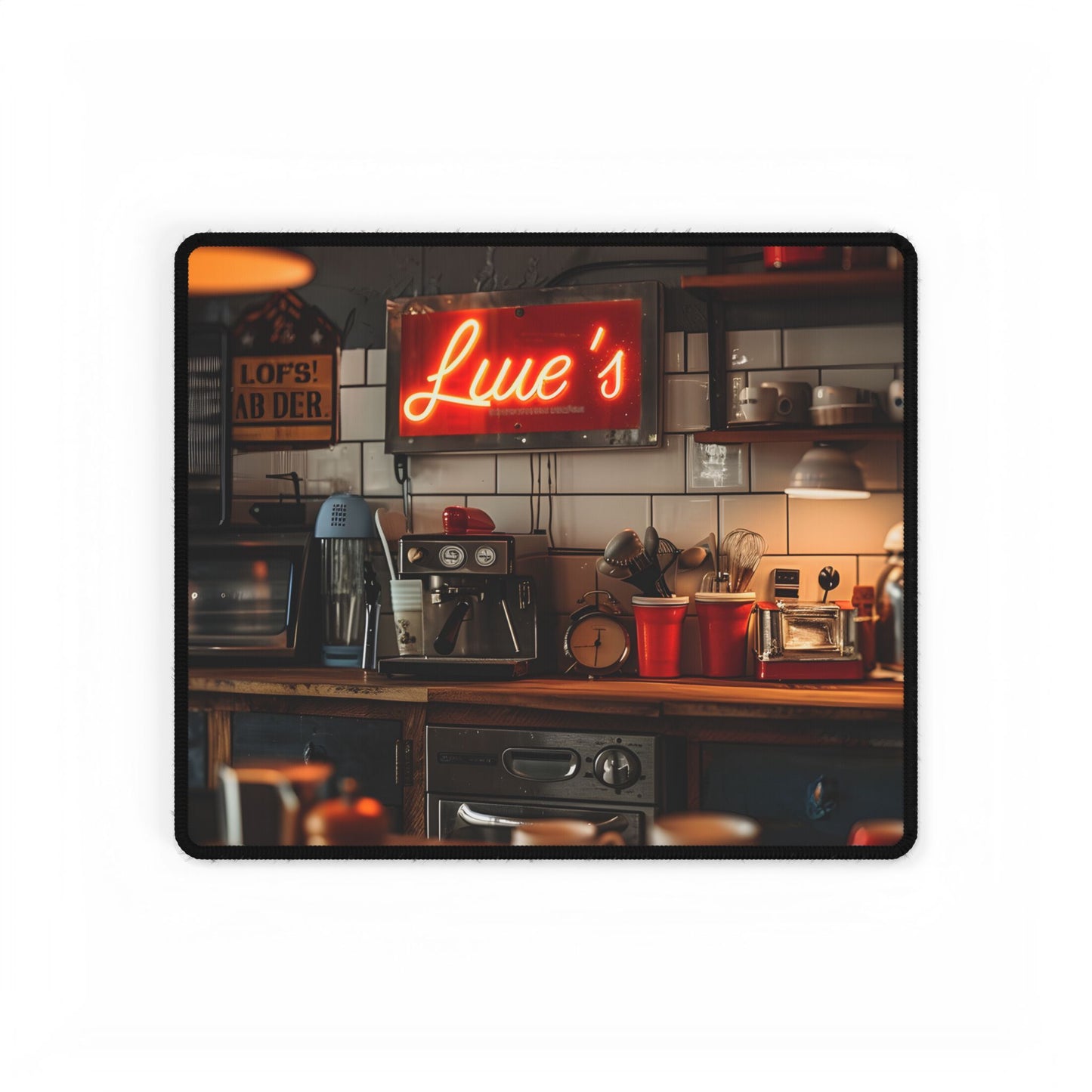 Cozy Retro Kitchen Artwork: Lukes Diner Sign Digital Art - Desk Mat