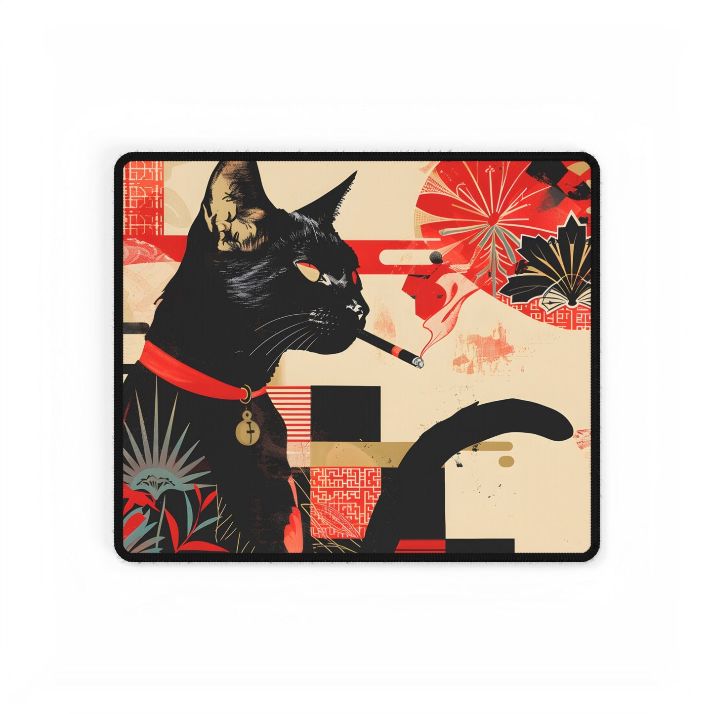 Smoking Cat: Whimsical Feline Moment - Desk Mat