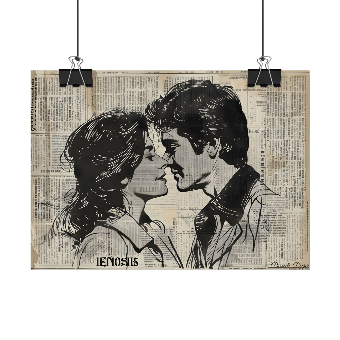 Vintage Romance Couples: Timeless Newsprint Art - Poster