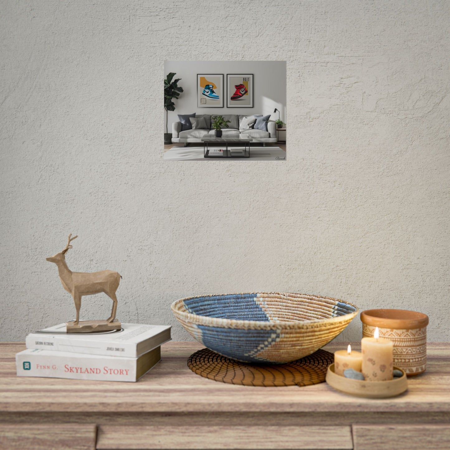 Minimalist Modern Living Room: Neutral Colors & Natural Light Art - Poster