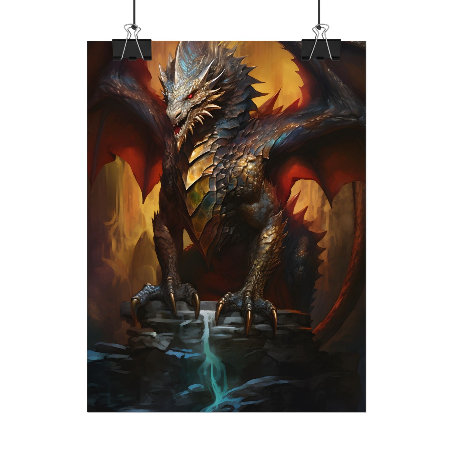 Fantasy Castle Guardian: Majestic Dragon Soars in Mid-Air - Poster