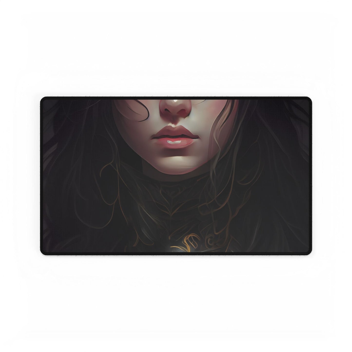 Vibrant Red Portrait: Dynamic Female Artwork - Desk Mat