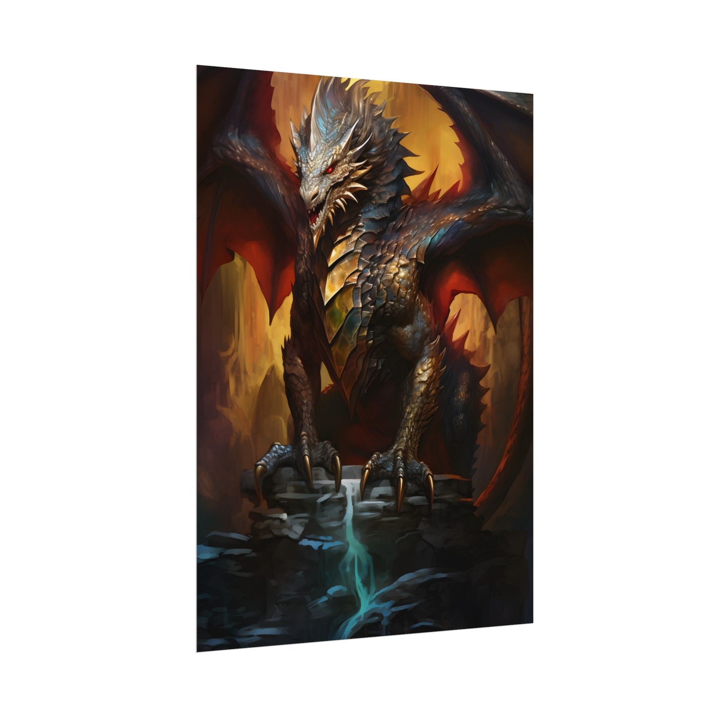 Fantasy Castle Guardian: Majestic Dragon Soars in Mid-Air - Poster