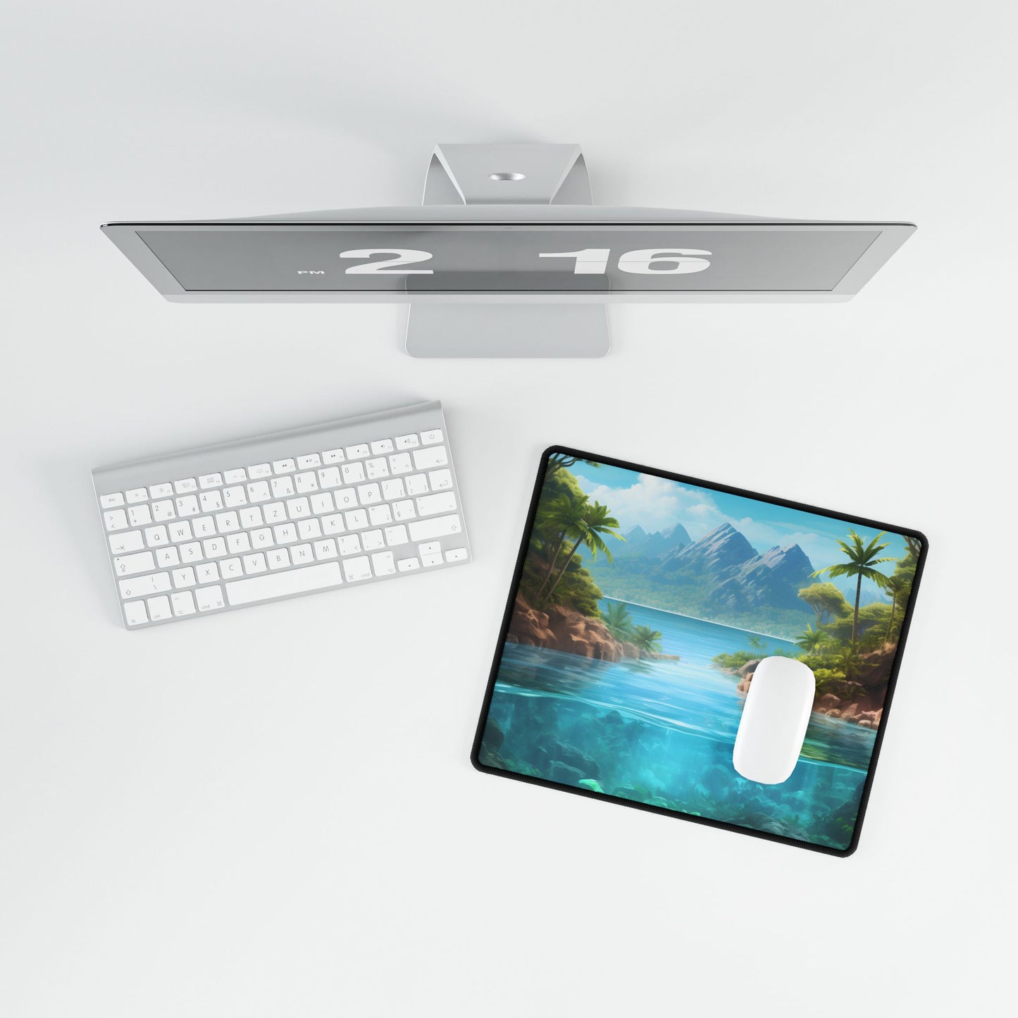 Tropical Tranquility: Serene Lagoon Island Art - Desk Mat