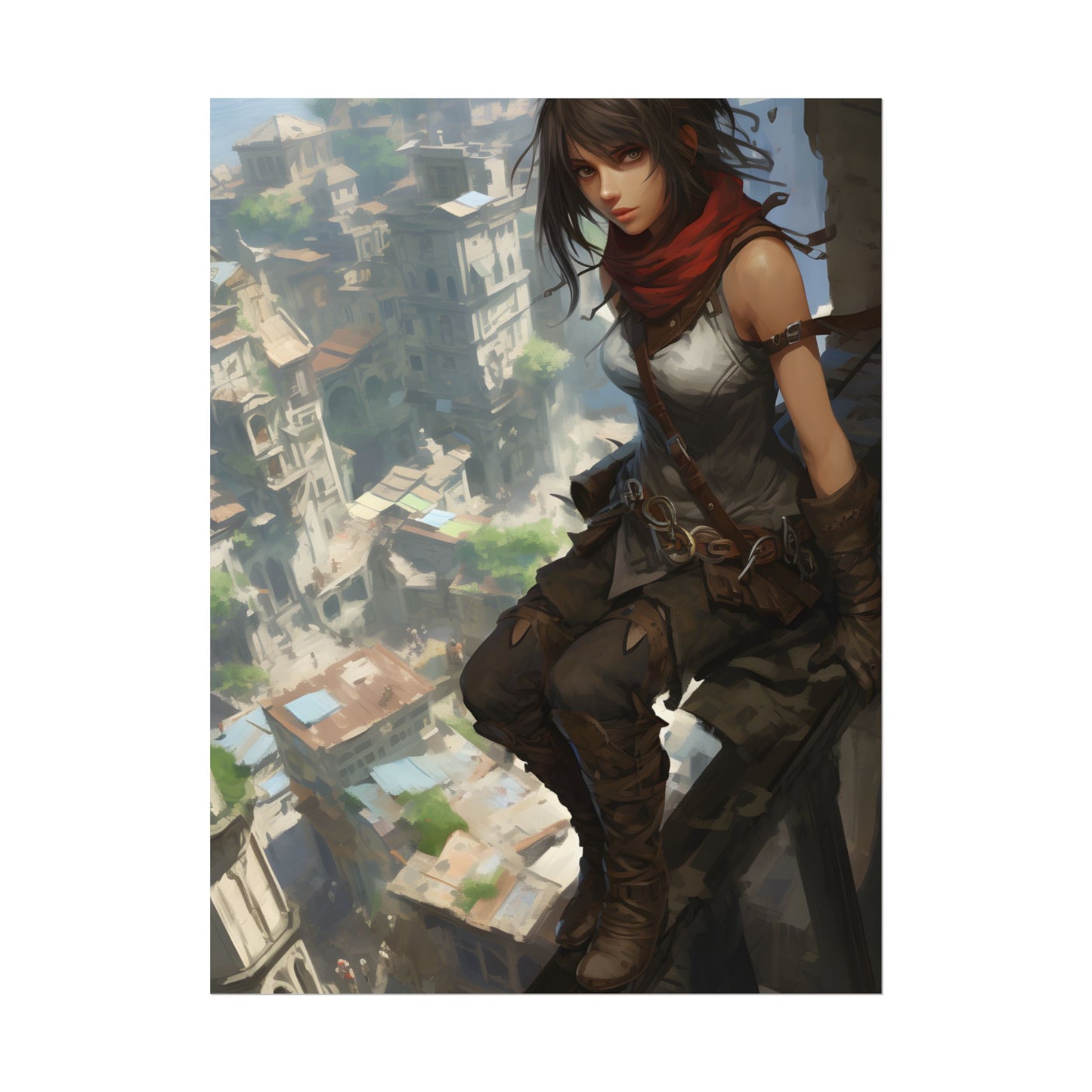 Anime Fantasy Bird's Eye View: White Feathers Digital Art - Poster