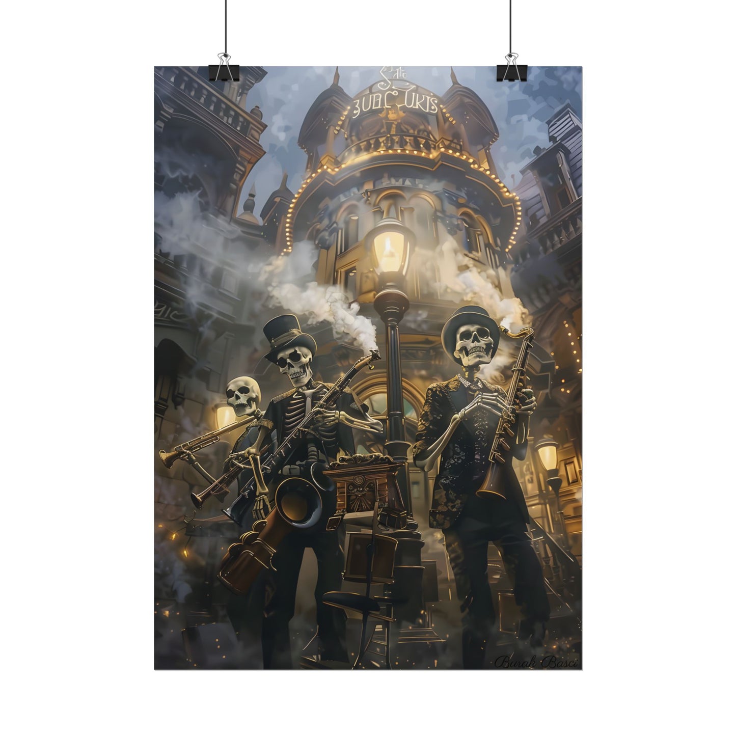 Victorian Skeleton Jazz Band: Nostalgic Lowbrow Art Piece - Poster