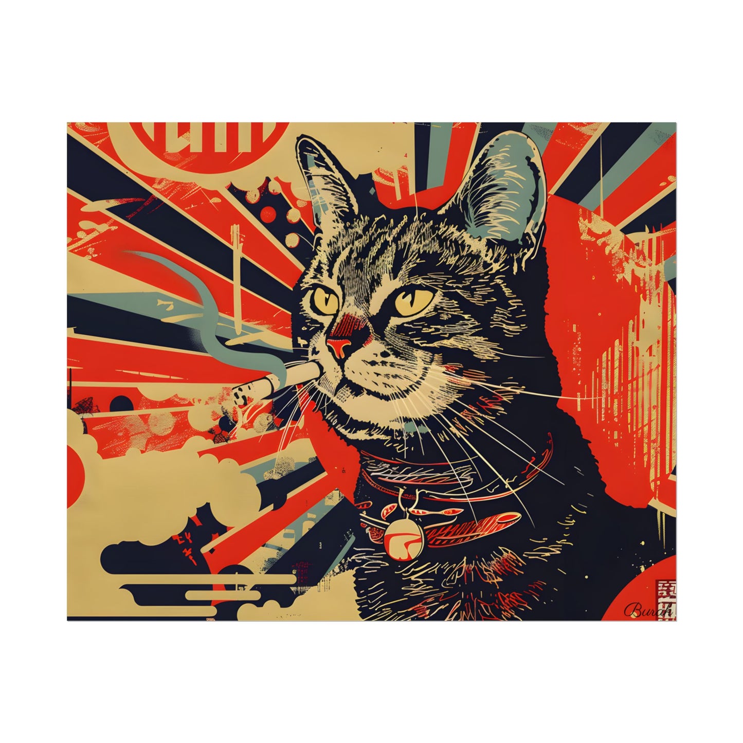 Whimsical Urban Wildlife: Cat Art in a Bolstered Setting - Poster