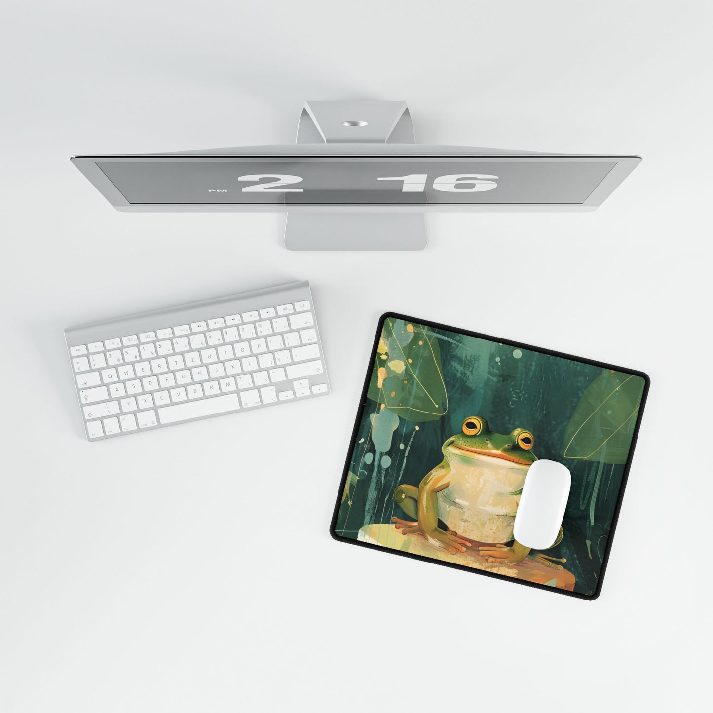 Whimsical Frog Cartoon: Colorful Ta Illustration - Desk Mat