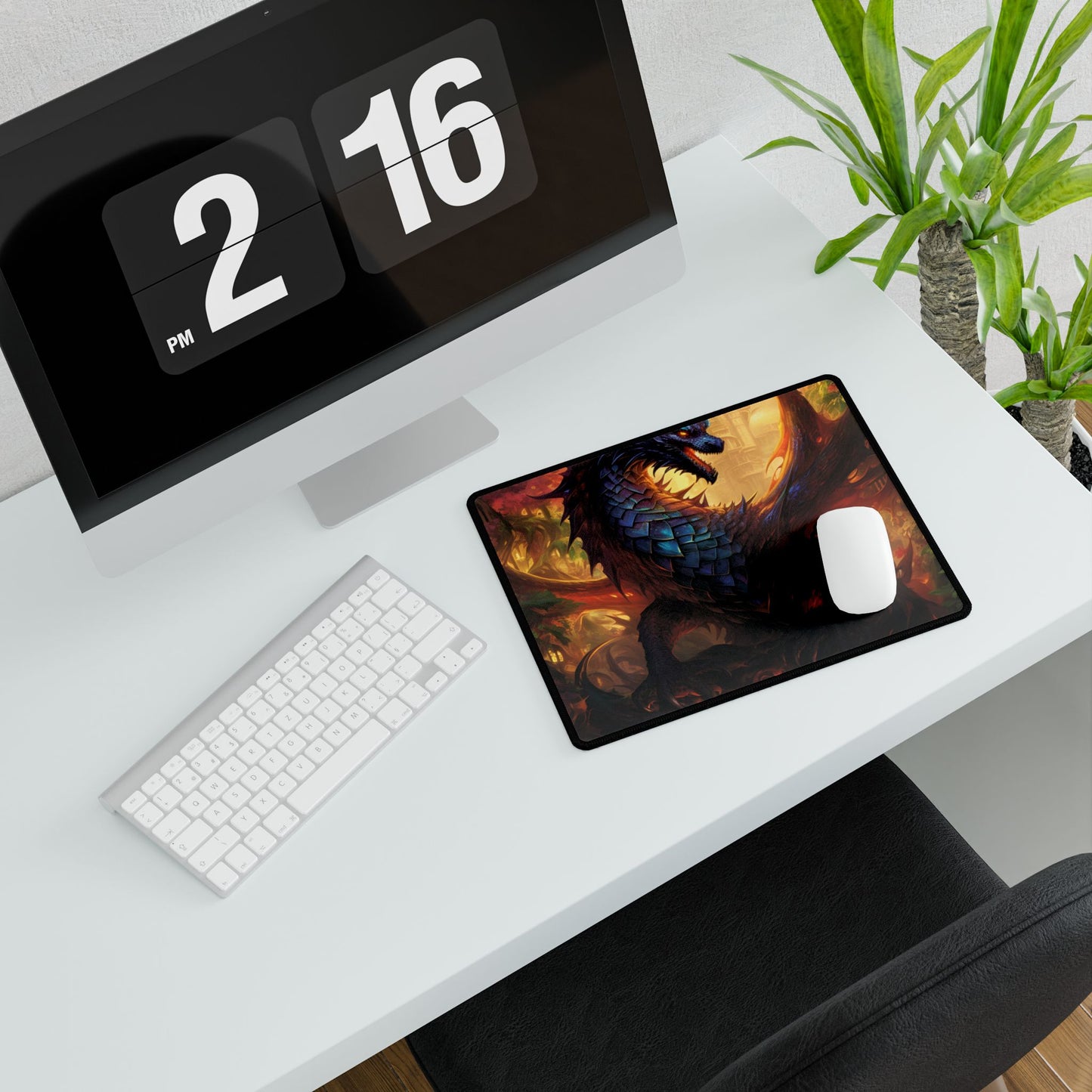 Majestic Dragon Guardian: Fantasy Landscape Art - Desk Mat