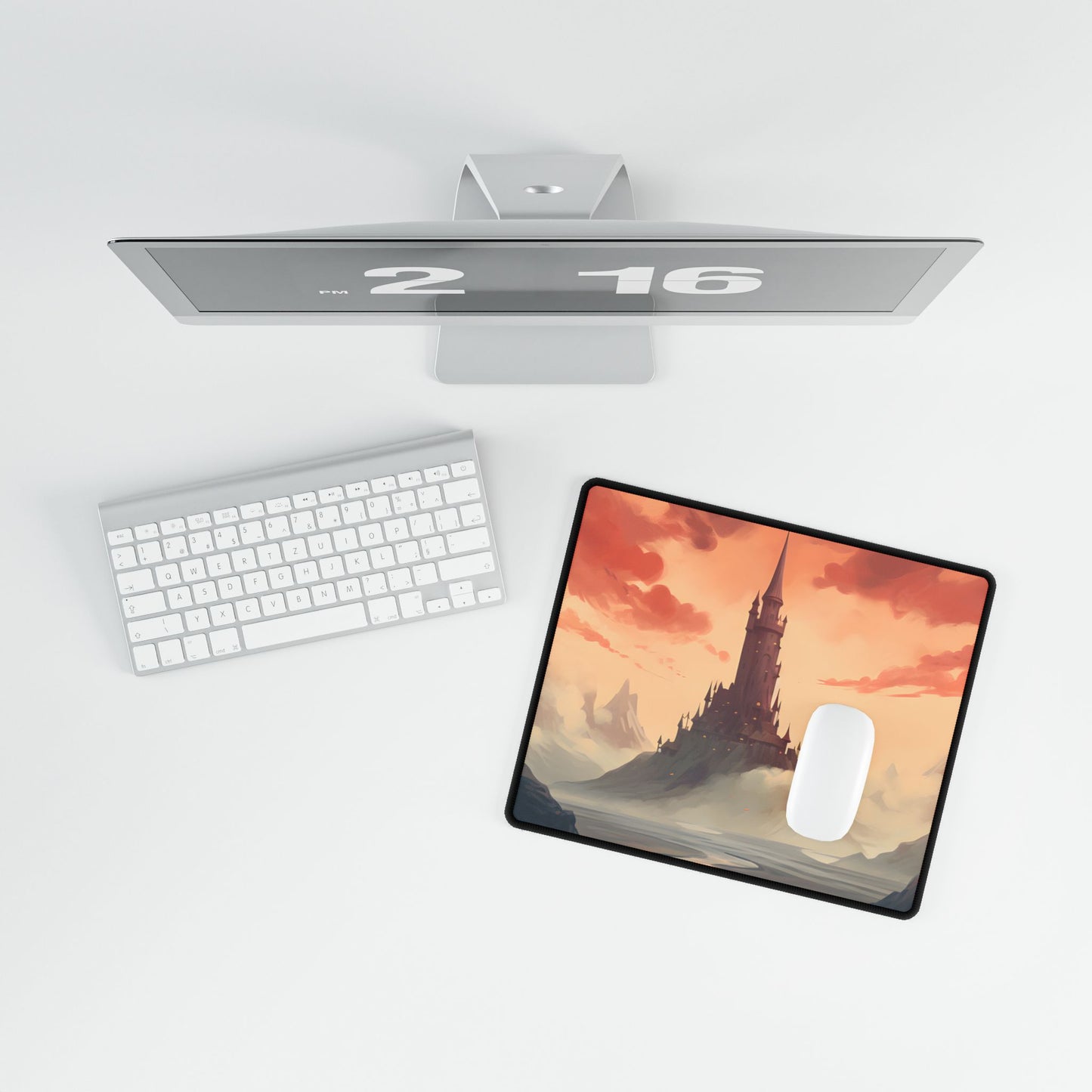 Winter Wonderland: Vibrant Snow-covered Scene with Cozy Red House - Desk Mat