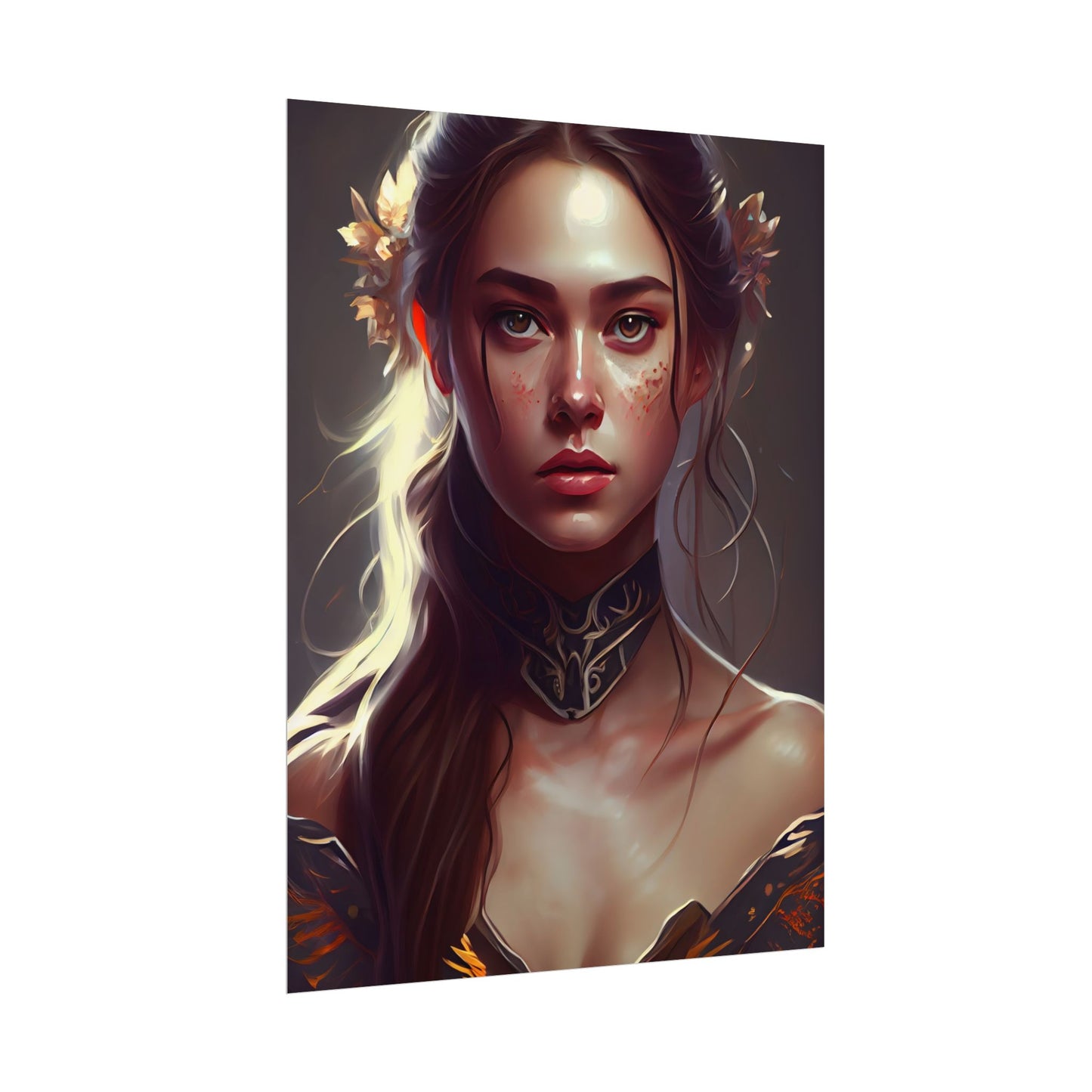 Stunning Female Portrait: Brown Hair Artwork in a Dramatic Style - Poster