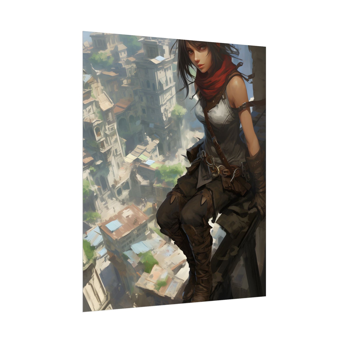 Anime Fantasy Bird's Eye View: White Feathers Digital Art - Poster