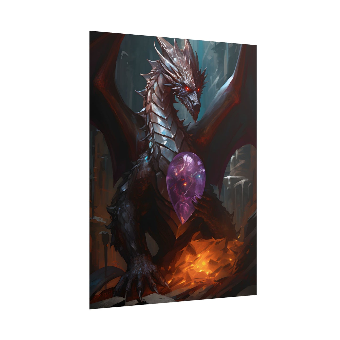 Ancient Fantasy Dragon Guarding Lair: Mythical Artwork - Poster