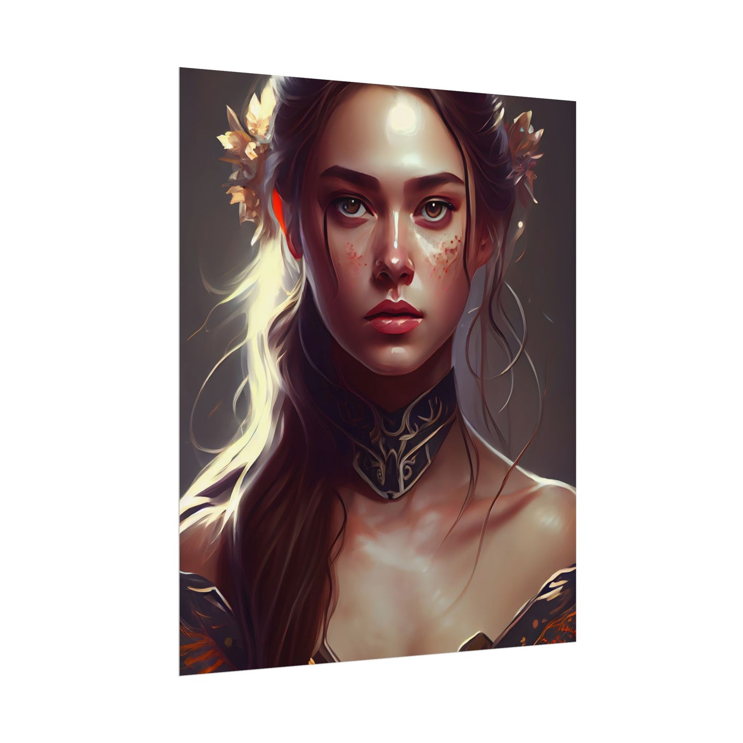 Stunning Female Portrait: Brown Hair Artwork in a Dramatic Style - Poster