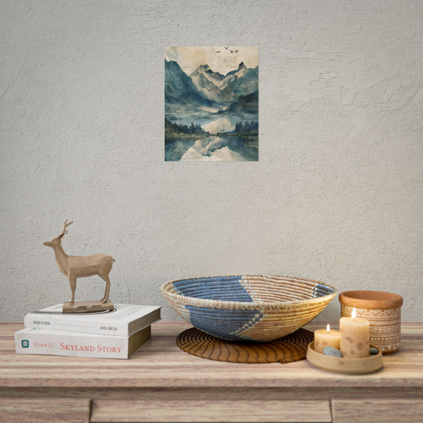 Serene Mountain Landscape: Wildlife Art with Birds in Flight - Poster