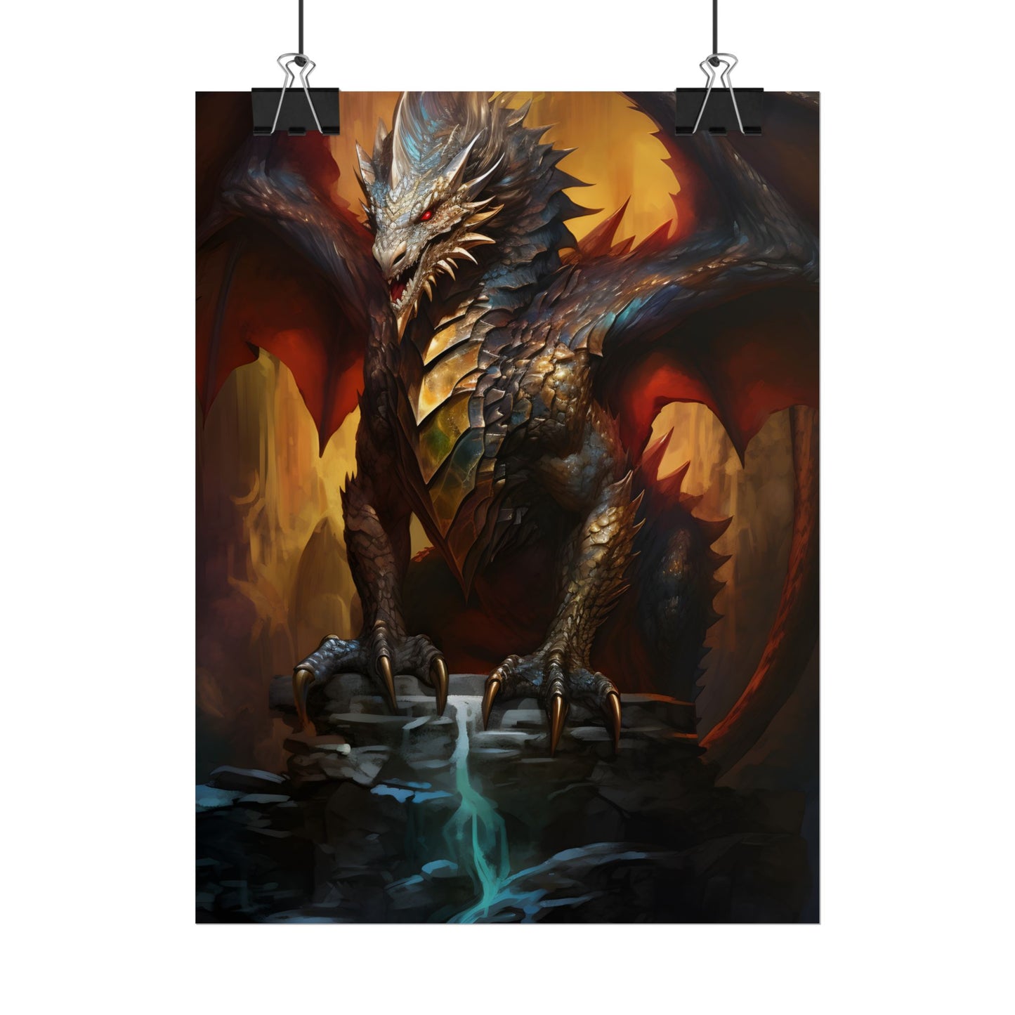 Fantasy Castle Guardian: Majestic Dragon Soars in Mid-Air - Poster