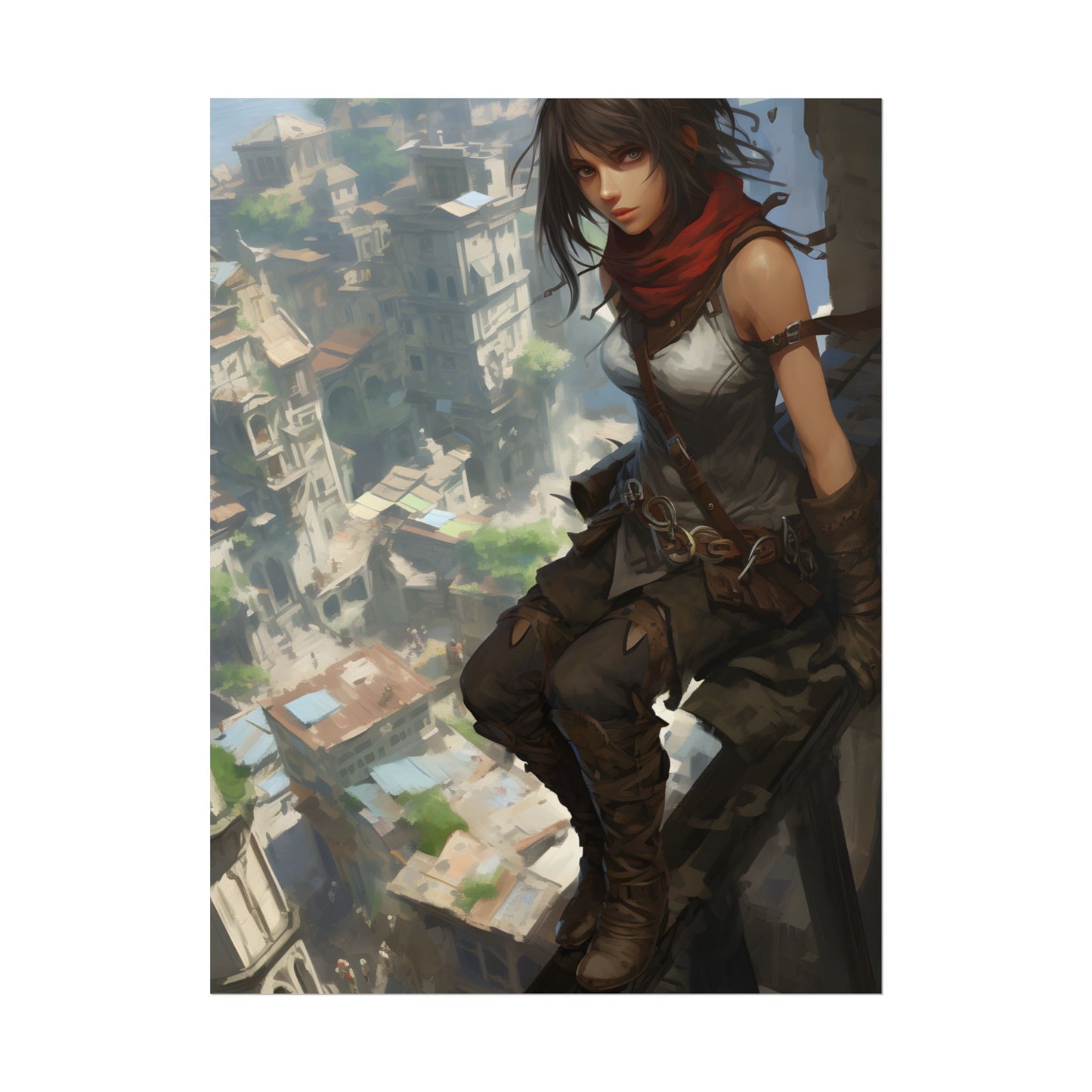 Anime Fantasy Bird's Eye View: White Feathers Digital Art - Poster