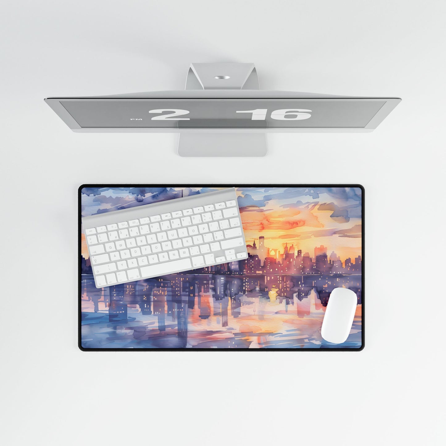 Watercolor New York City Sunset Skyline: Artistic NYC View - Desk Mat