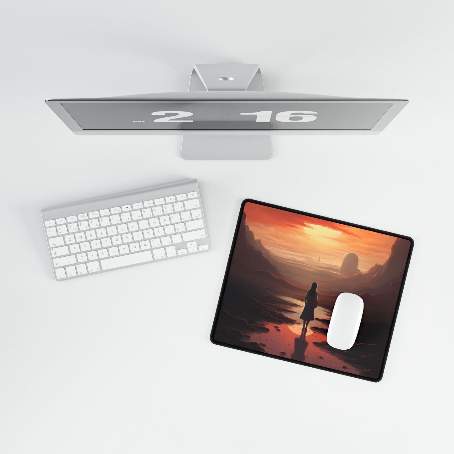 Serenity in Nature: Light Blue Landscape - Desk Mat