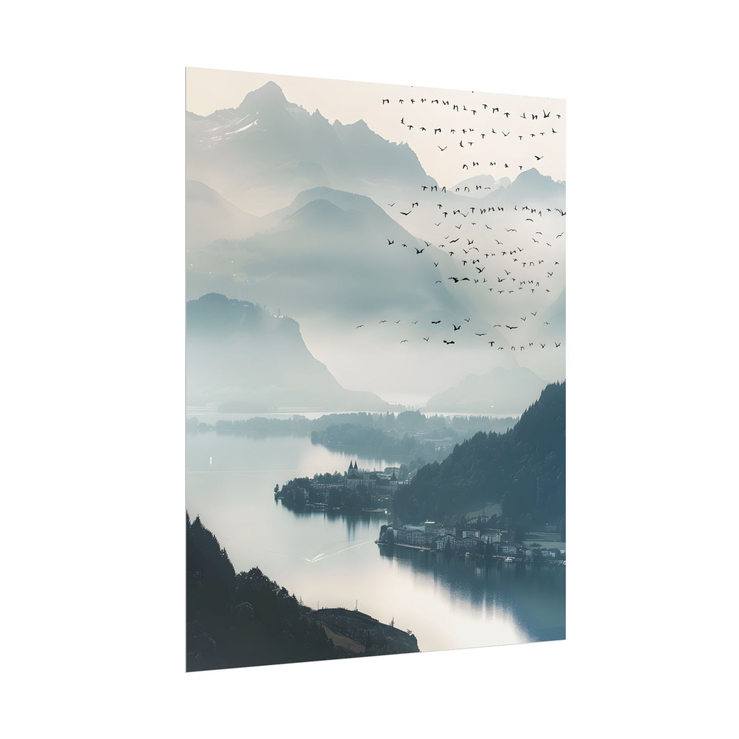 Serene Mountain Landscape: Bird's Eye View Art - Poster