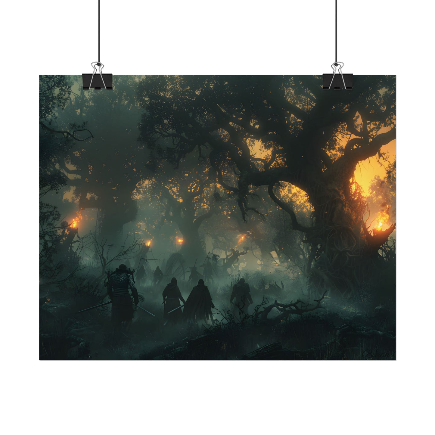 Serene Forest Sunset: Peaceful People's Journey - Poster