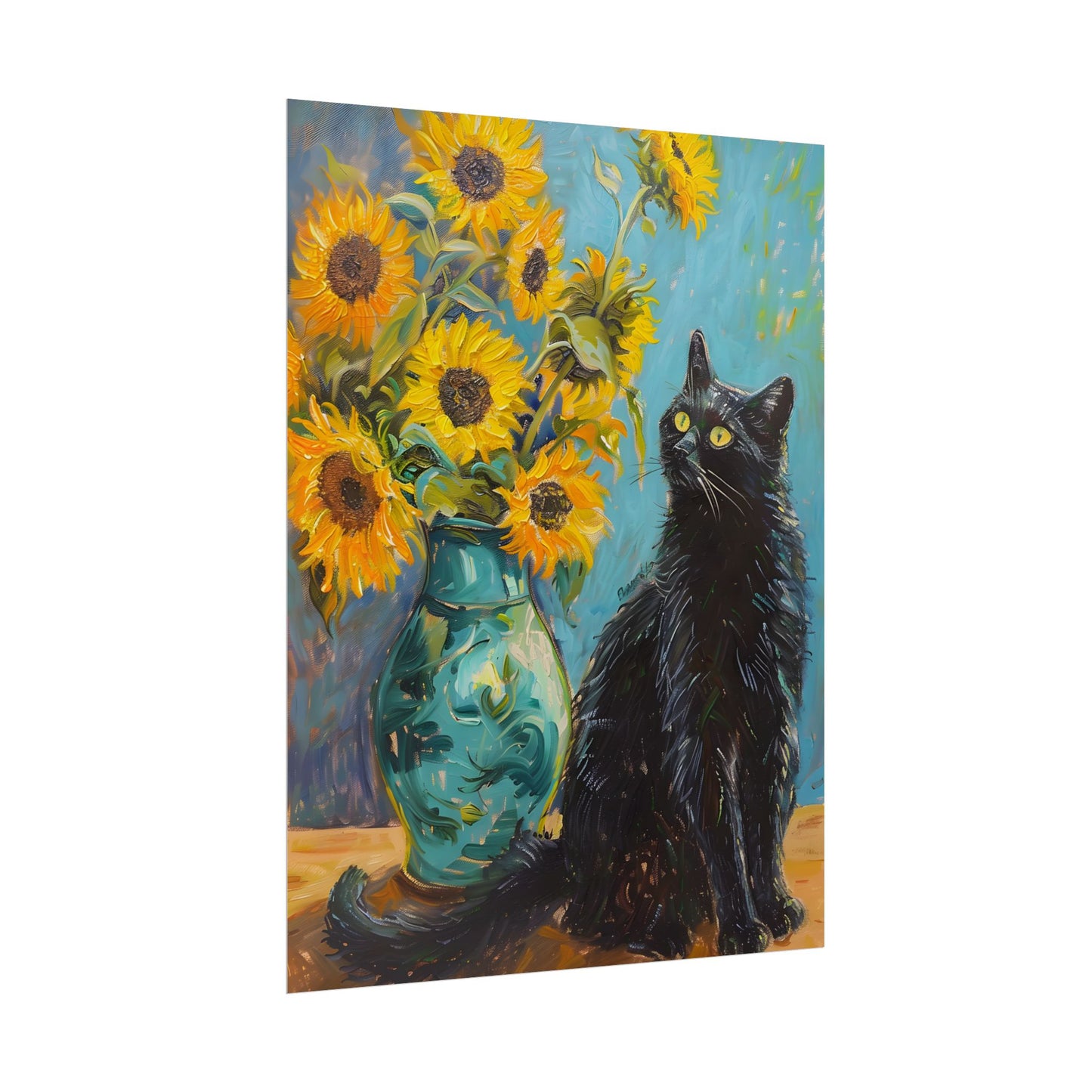 Whispers in the Garden: A Black Cat Among Sunflowers - Poster