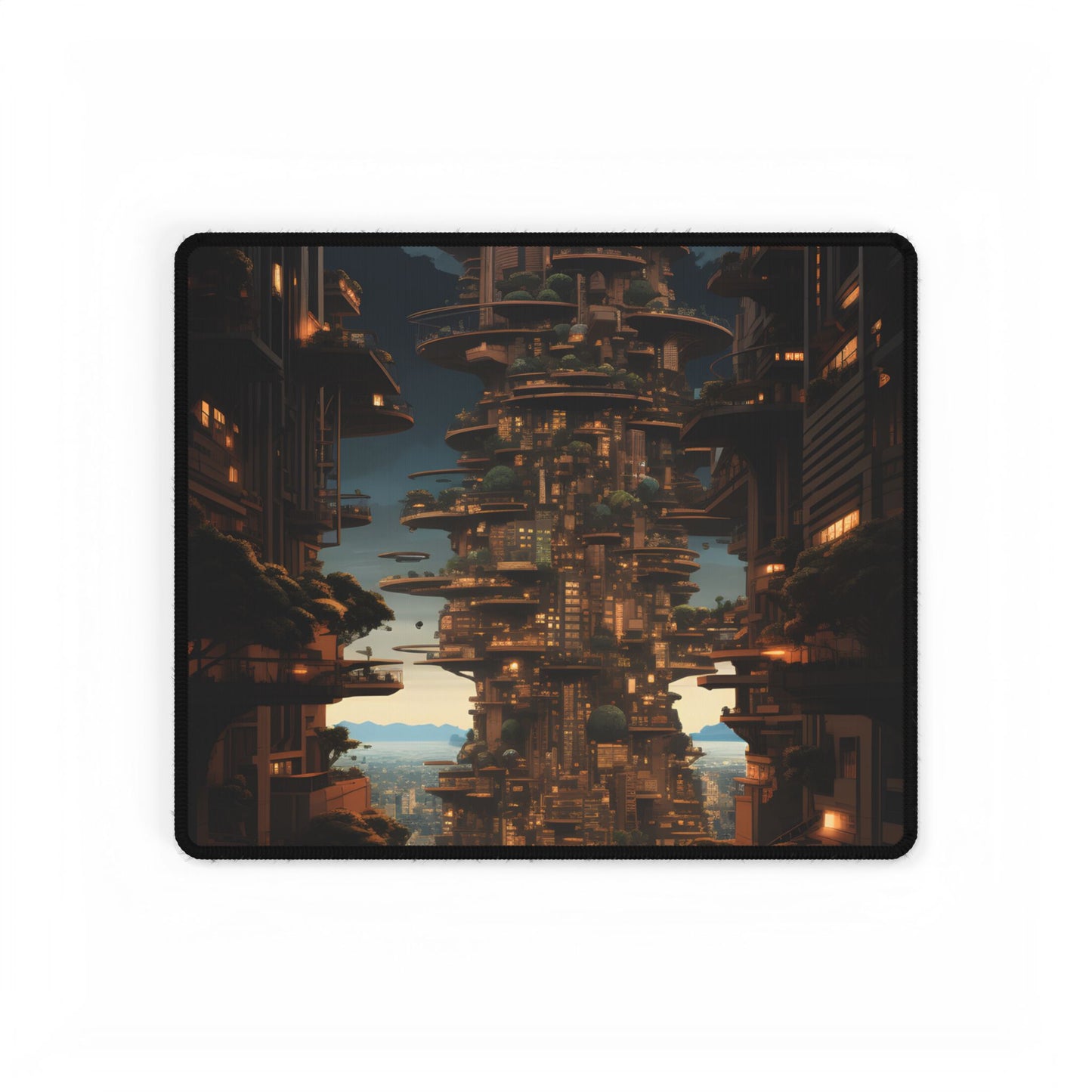 Futuristic Cityscape: A Dystopian Paradox - Desk Mat