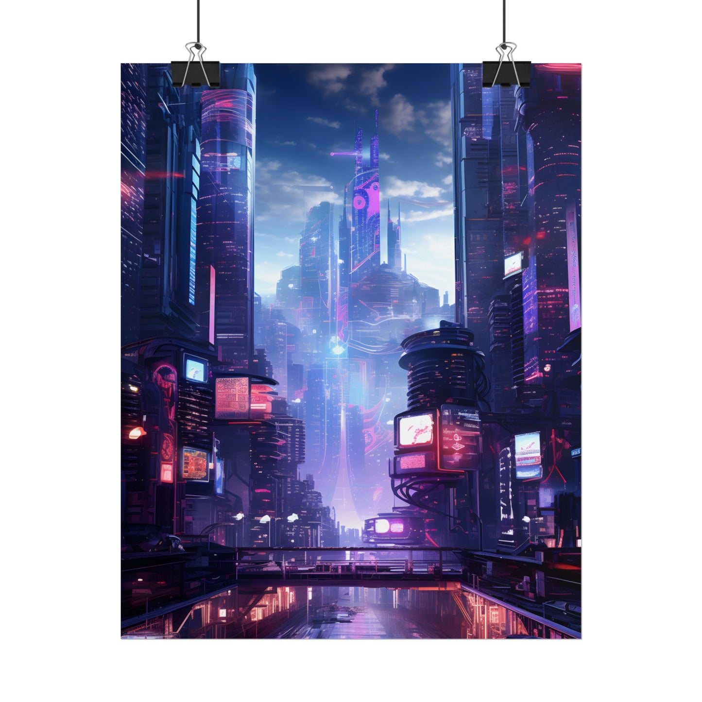 Cyberpunk Dystopia: Neon Cityscape Digital Art - Poster
