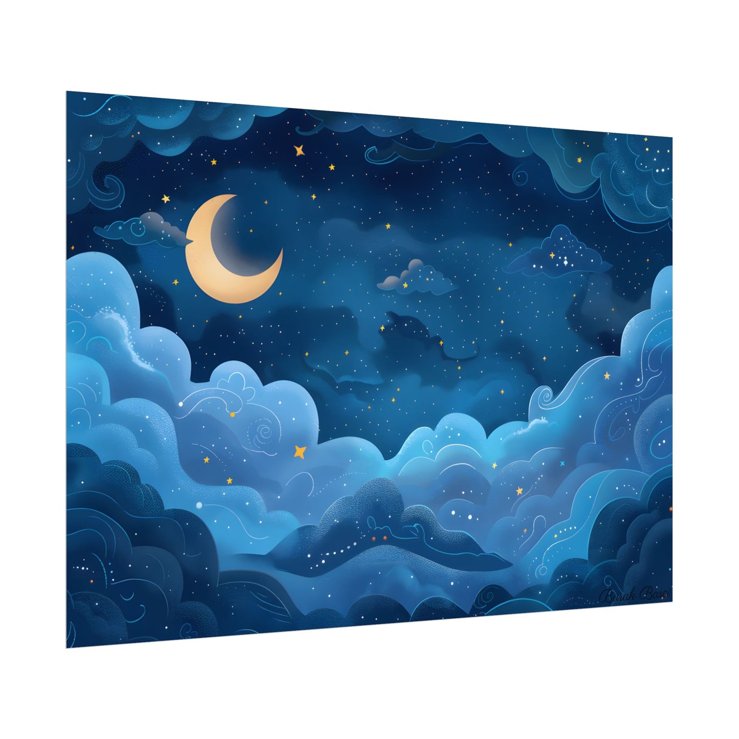Whispers of a Whimsical Night Sky: Dreamy Celestial Artwork - Poster