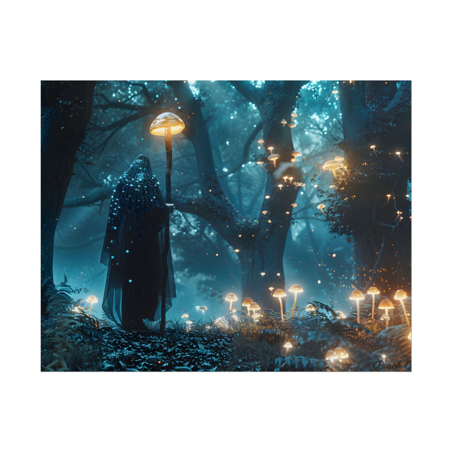 Whispers of Ancient Magic in a Moonlit Mystical Forest - Poster