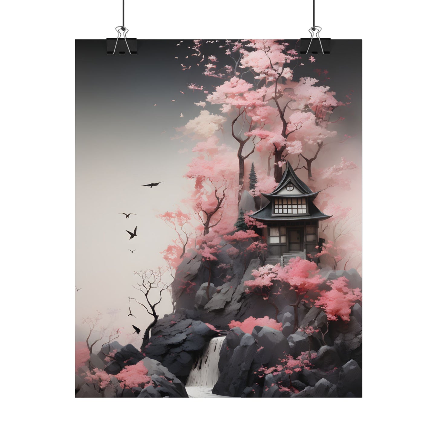 Ash Magenta Masterpiece: Rugged Landscape with Moss Green Forest - Poster