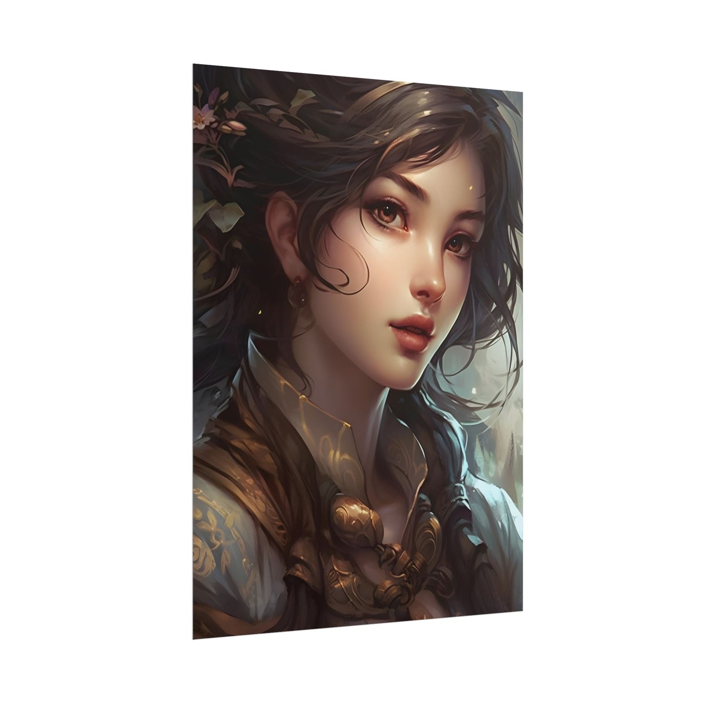 Astonishing Brunette Portrait: Elegant Digital Artwork - Poster