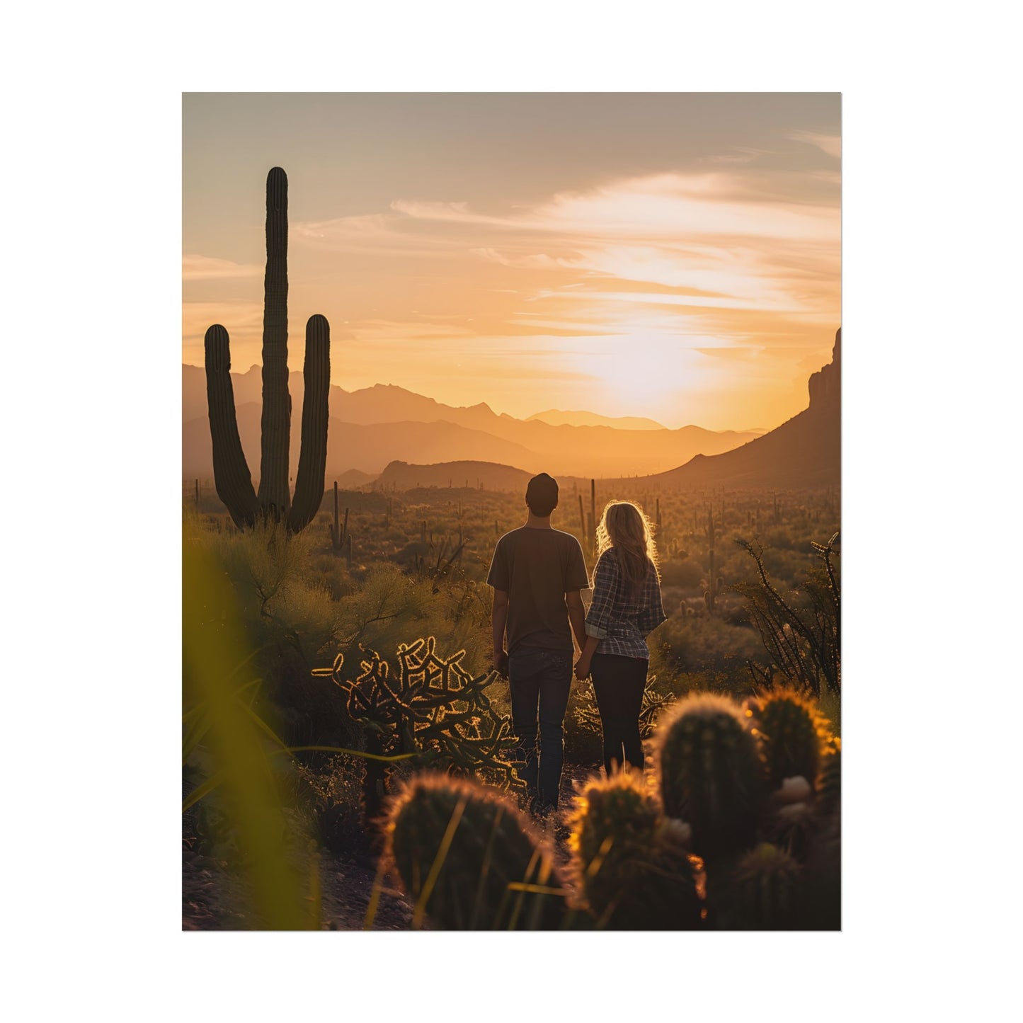 Serene Desert Sunset: Intimate Connection Digital Art - Poster