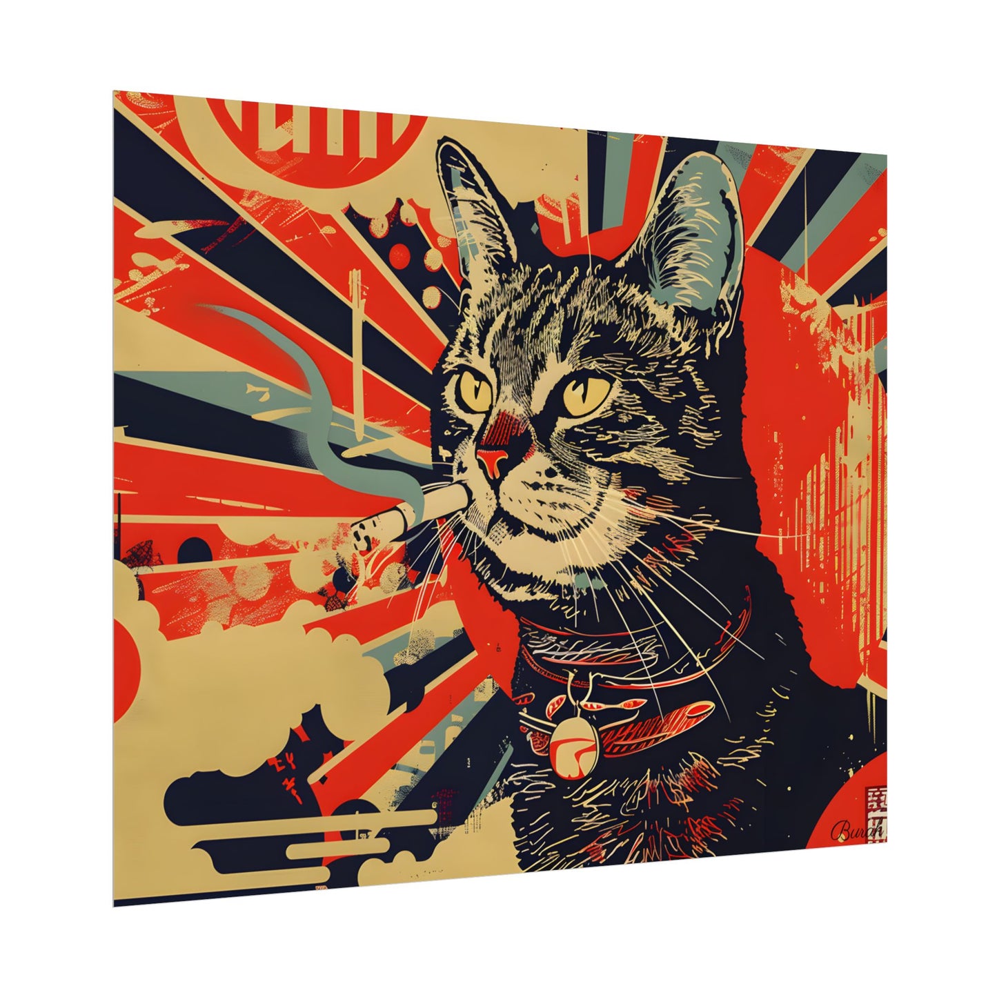 Whimsical Urban Wildlife: Cat Art in a Bolstered Setting - Poster