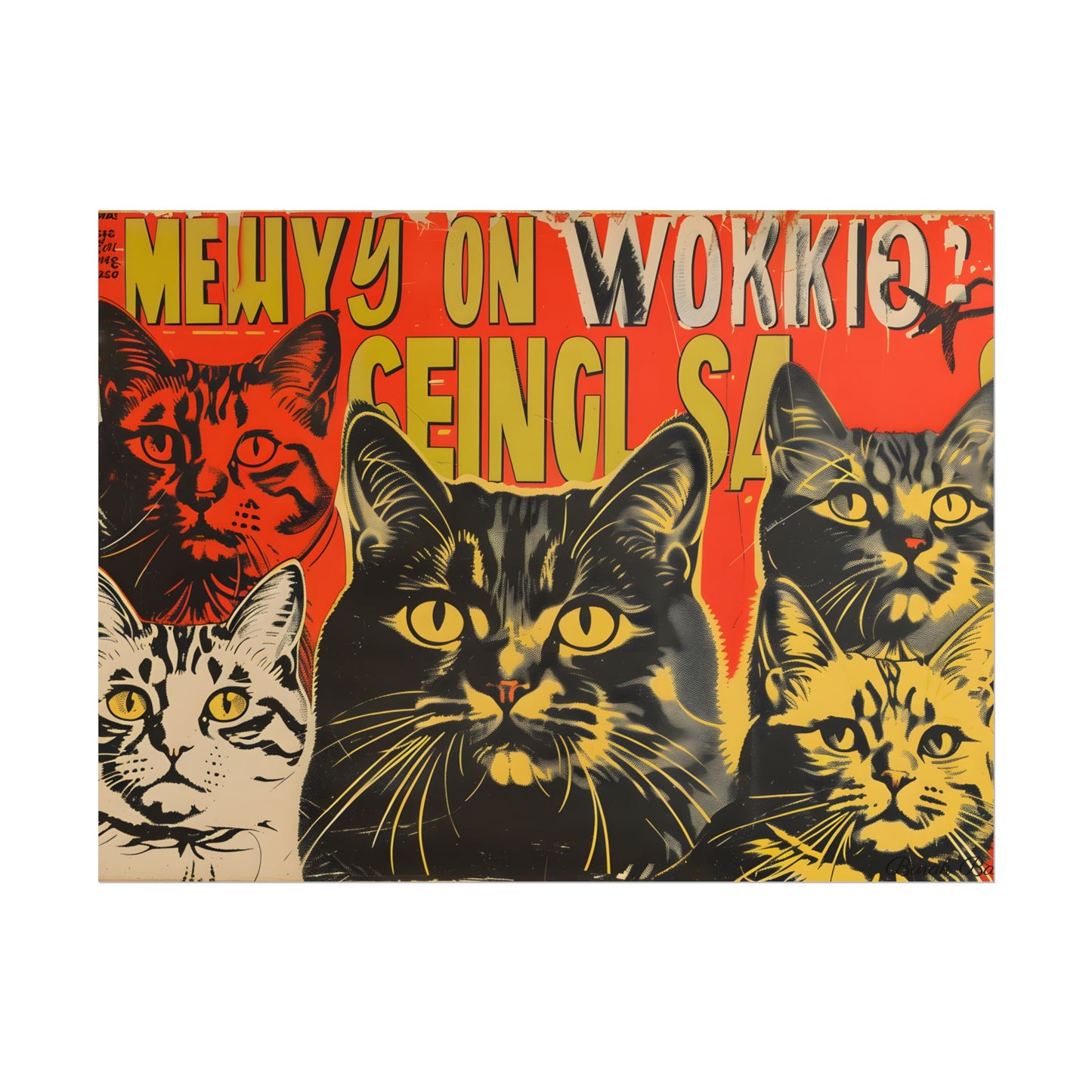 Whisked Away: A Soviet-Inspired Poster Featuring Multiple Feline Friends - Poster