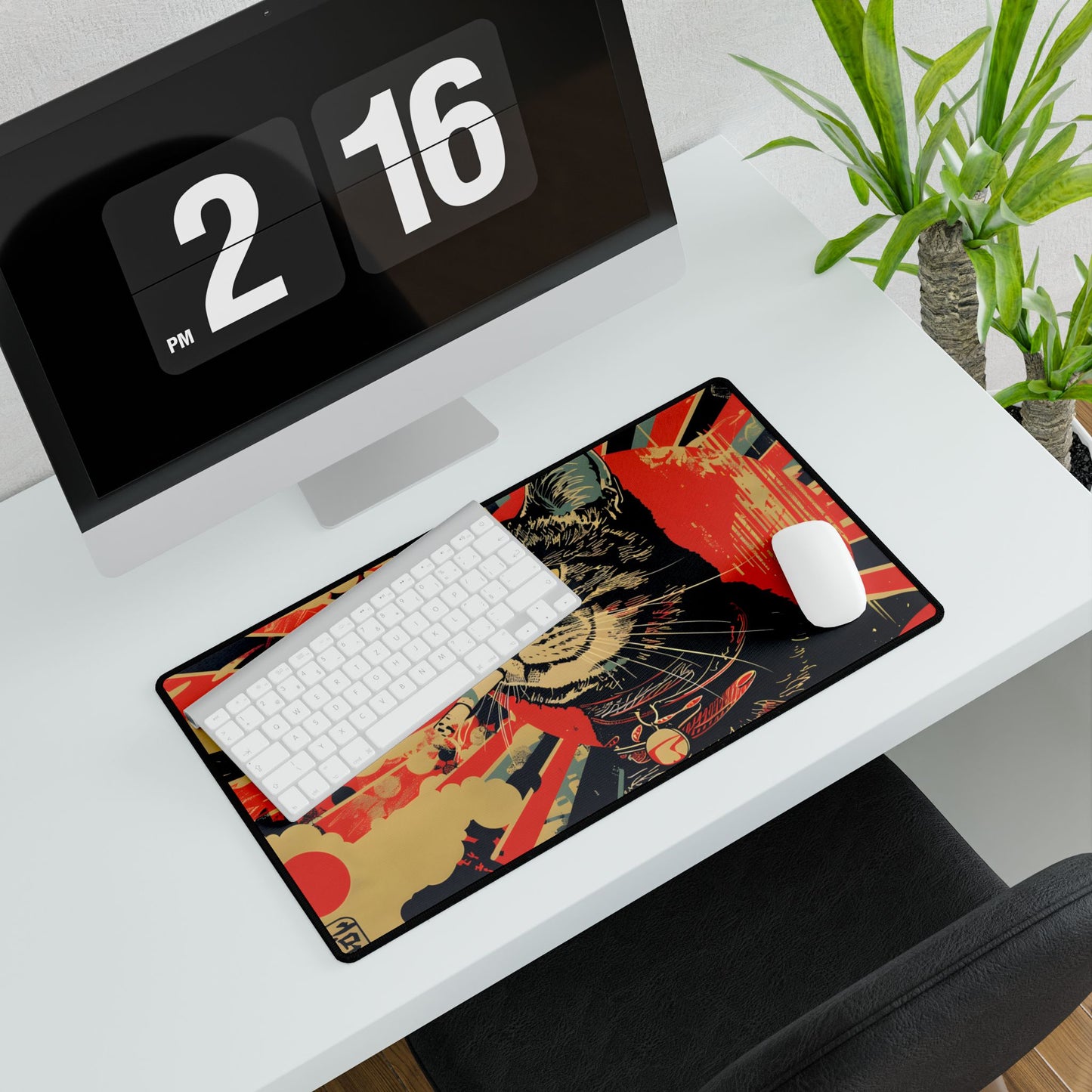 Whimsical Urban Wildlife: Cat Art in a Bolstered Setting - Desk Mat