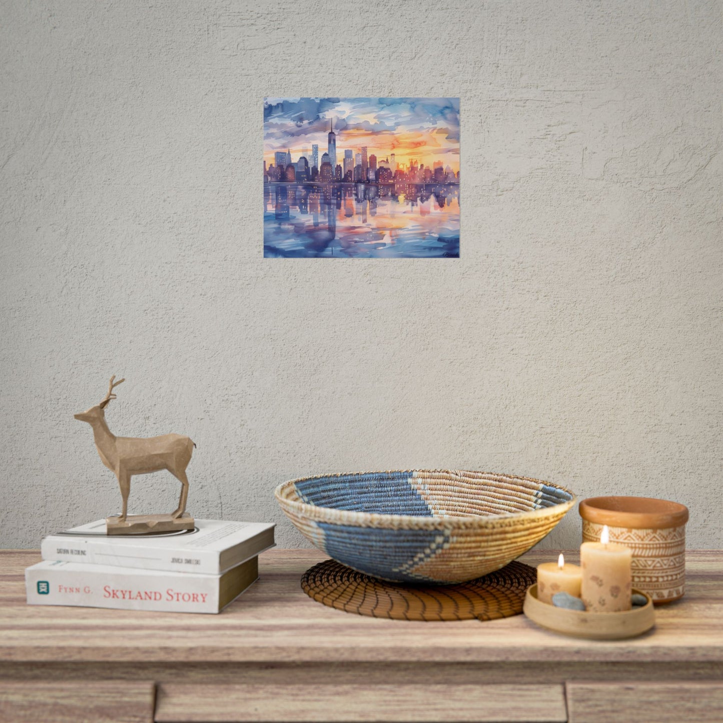 Watercolor New York City Sunset Skyline: Artistic NYC View - Poster