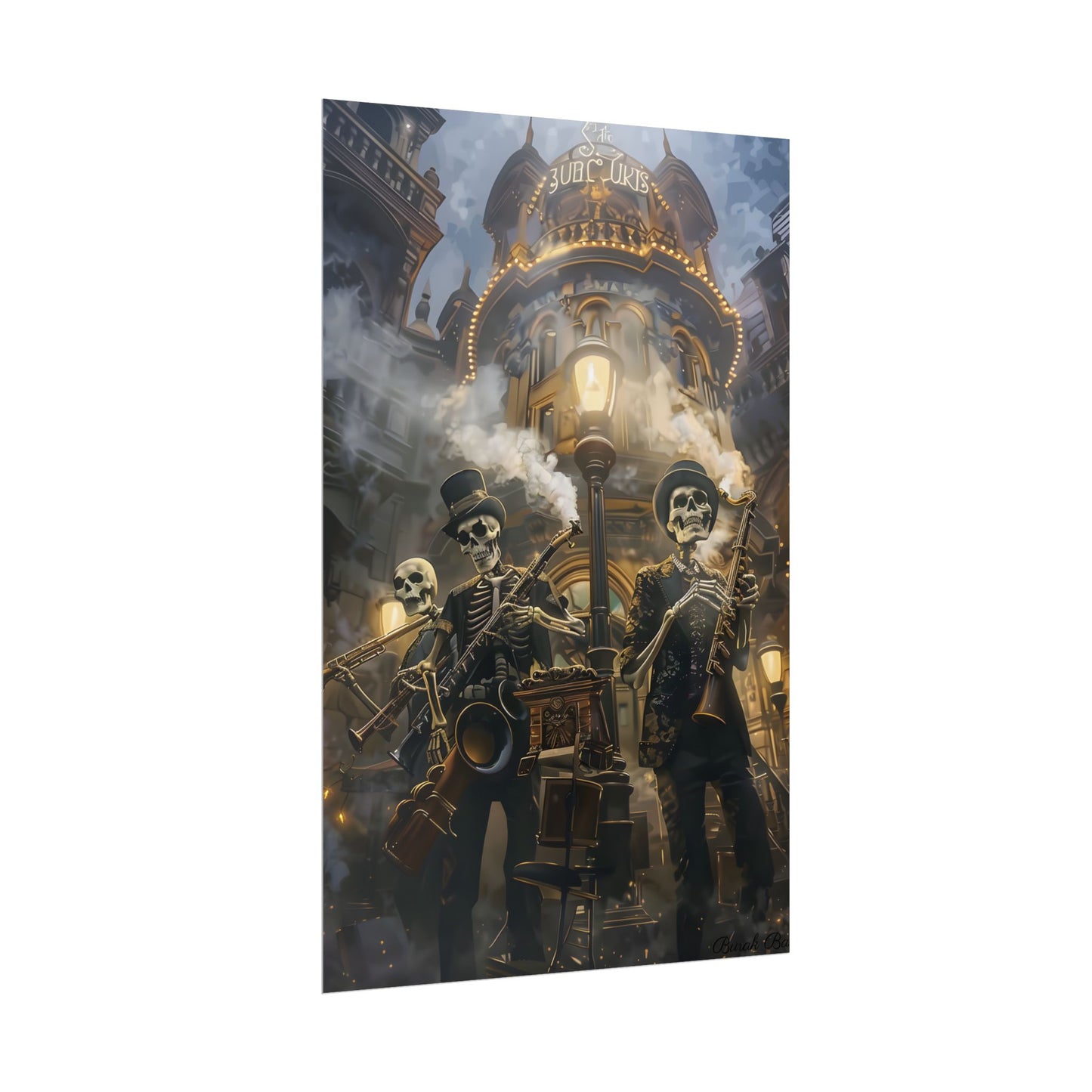 Victorian Skeleton Jazz Band: Nostalgic Lowbrow Art Piece - Poster