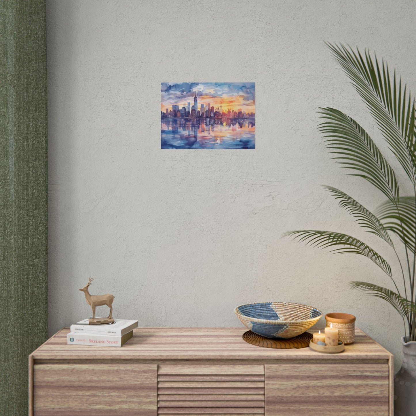 Watercolor New York City Sunset Skyline: Artistic NYC View - Poster