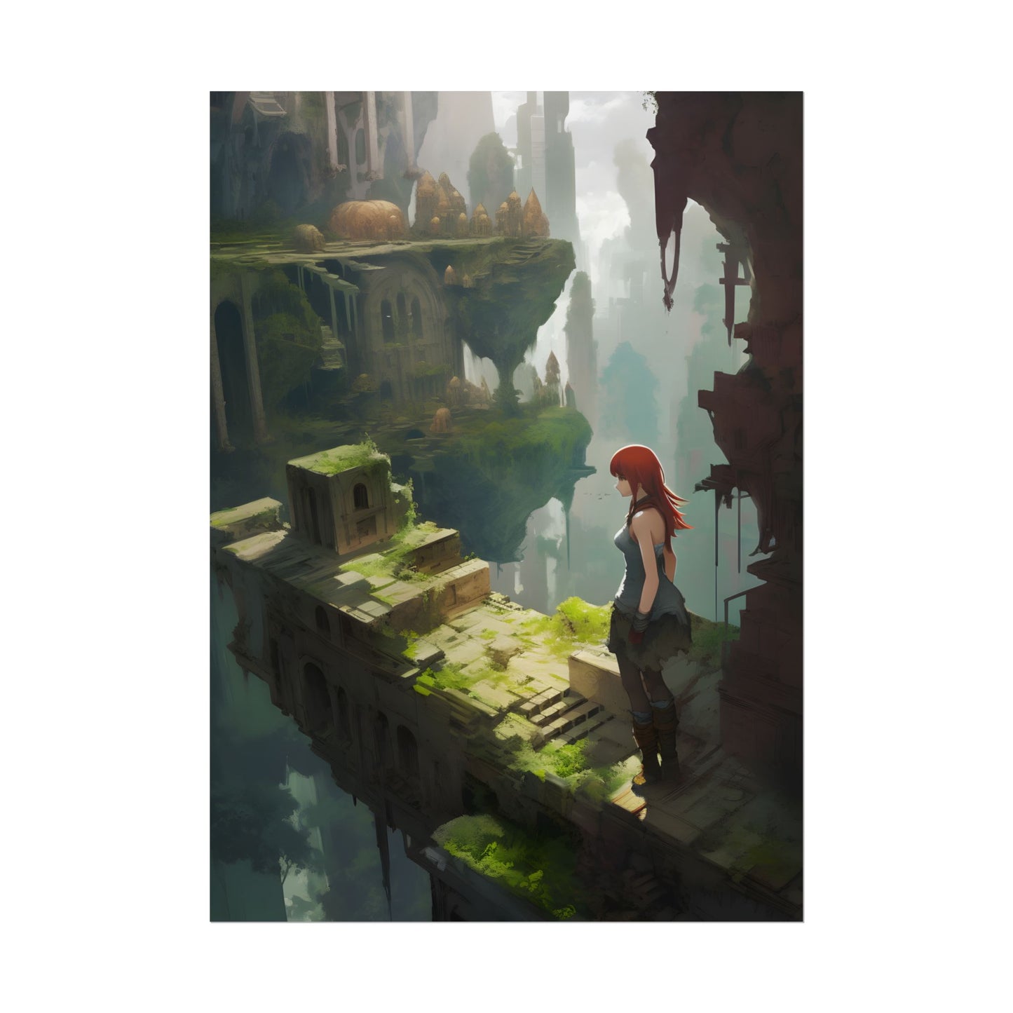 Anime Red Haired Female: Dramatic Eyes Art - Poster
