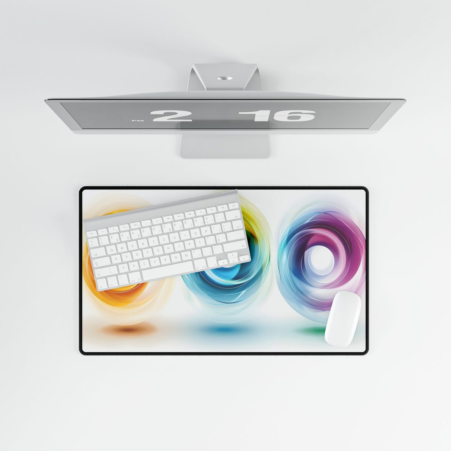 Vibrant Circles: A Dynamic Artwork of Swirling Colors - Desk Mat