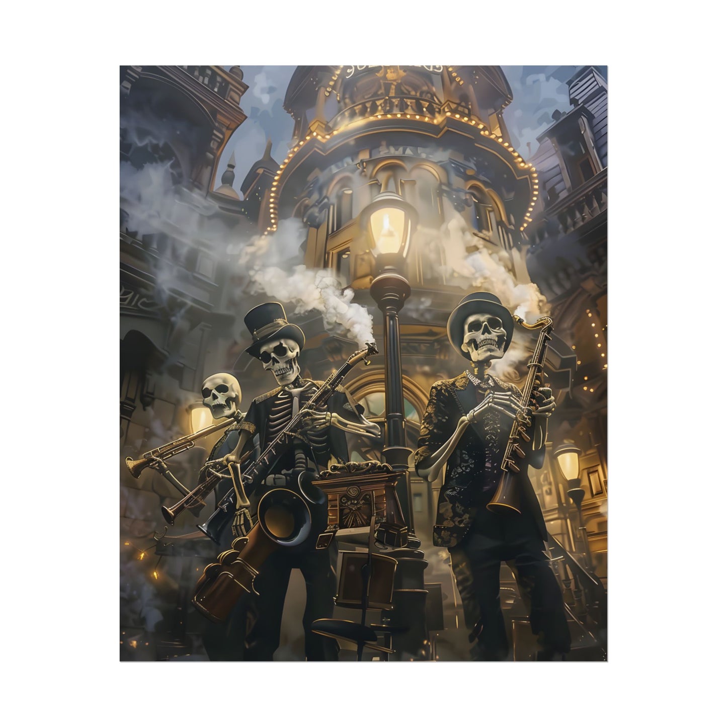 Victorian Skeleton Jazz Band: Nostalgic Lowbrow Art Piece - Poster
