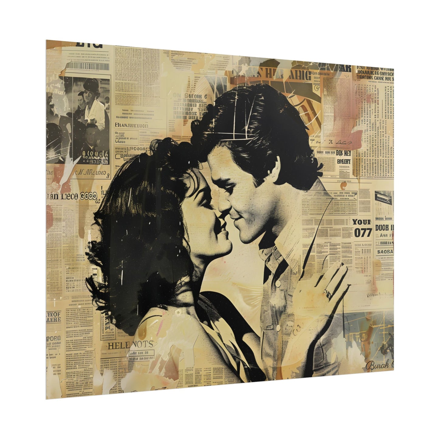 Retro Vintage Romance: Couples Newsprint Artwork - Poster