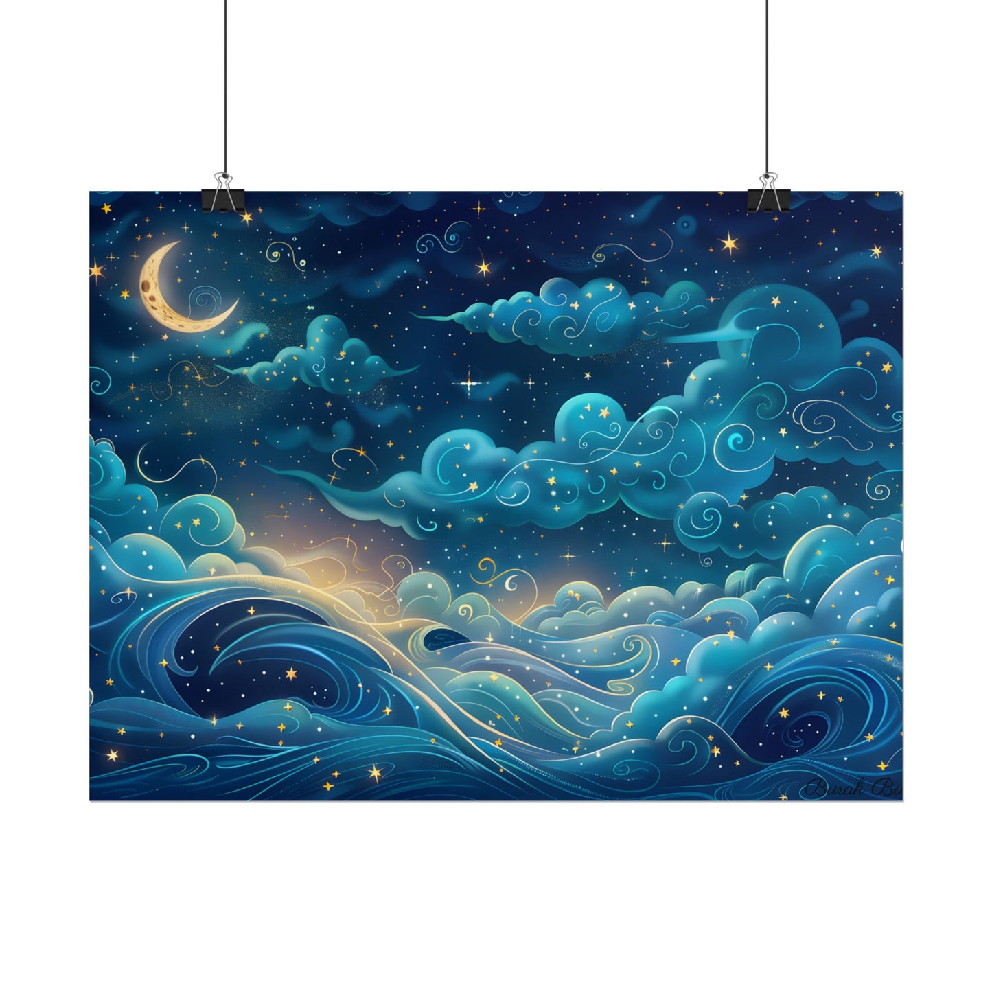 Twinkling Stellar Night Sky: Whimsical Dreamy Artwork - Poster