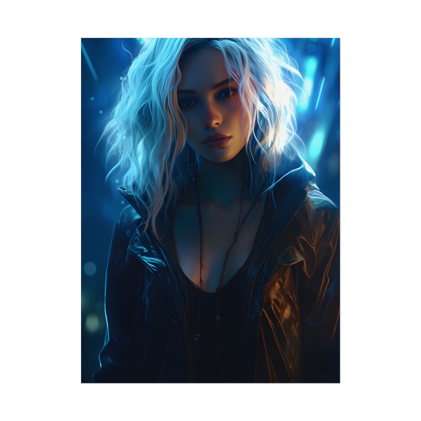 Cyberpunk Teenage Beauty: Close-Up Digital Art - Poster
