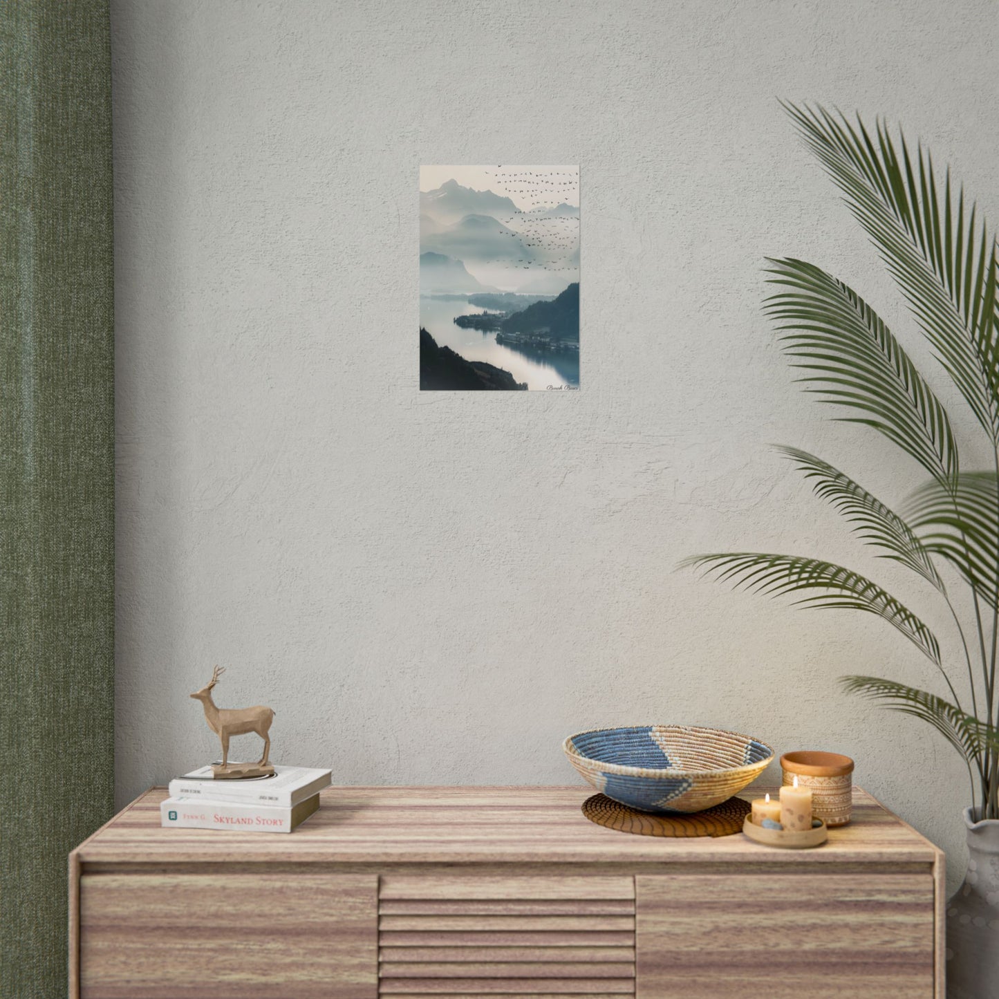 Serene Mountain Landscape: Bird's Eye View Art - Poster