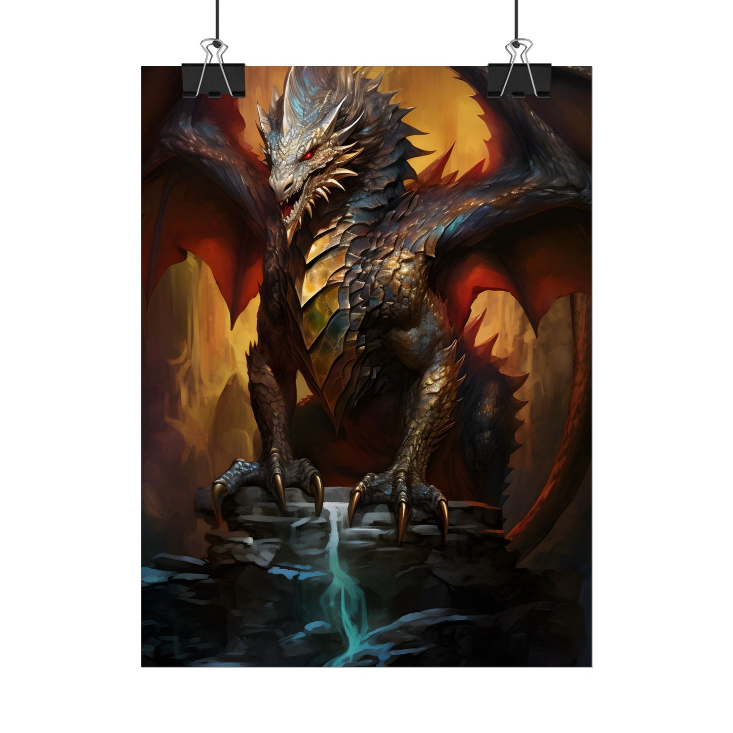 Fantasy Castle Guardian: Majestic Dragon Soars in Mid-Air - Poster