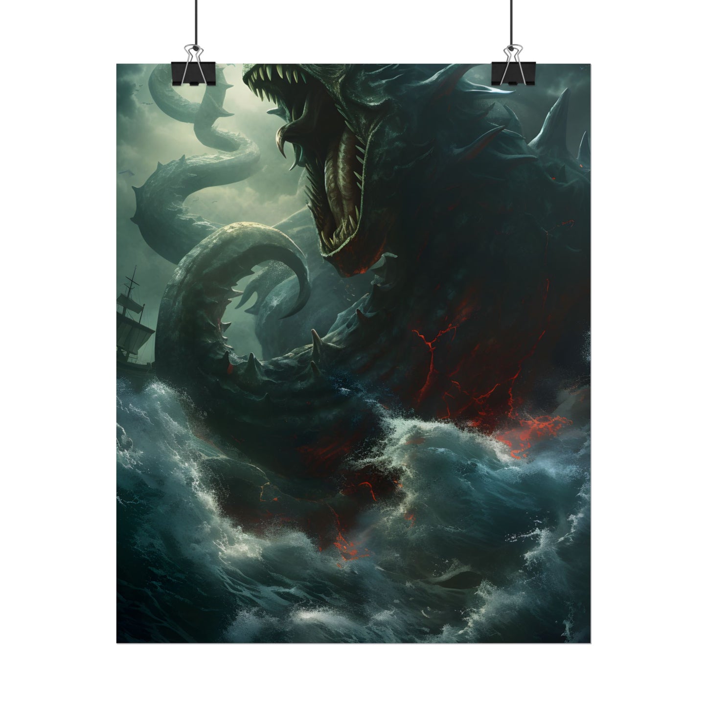 Ancient Sea Monster: Mythical Serpentine Digital Illustration - Poster
