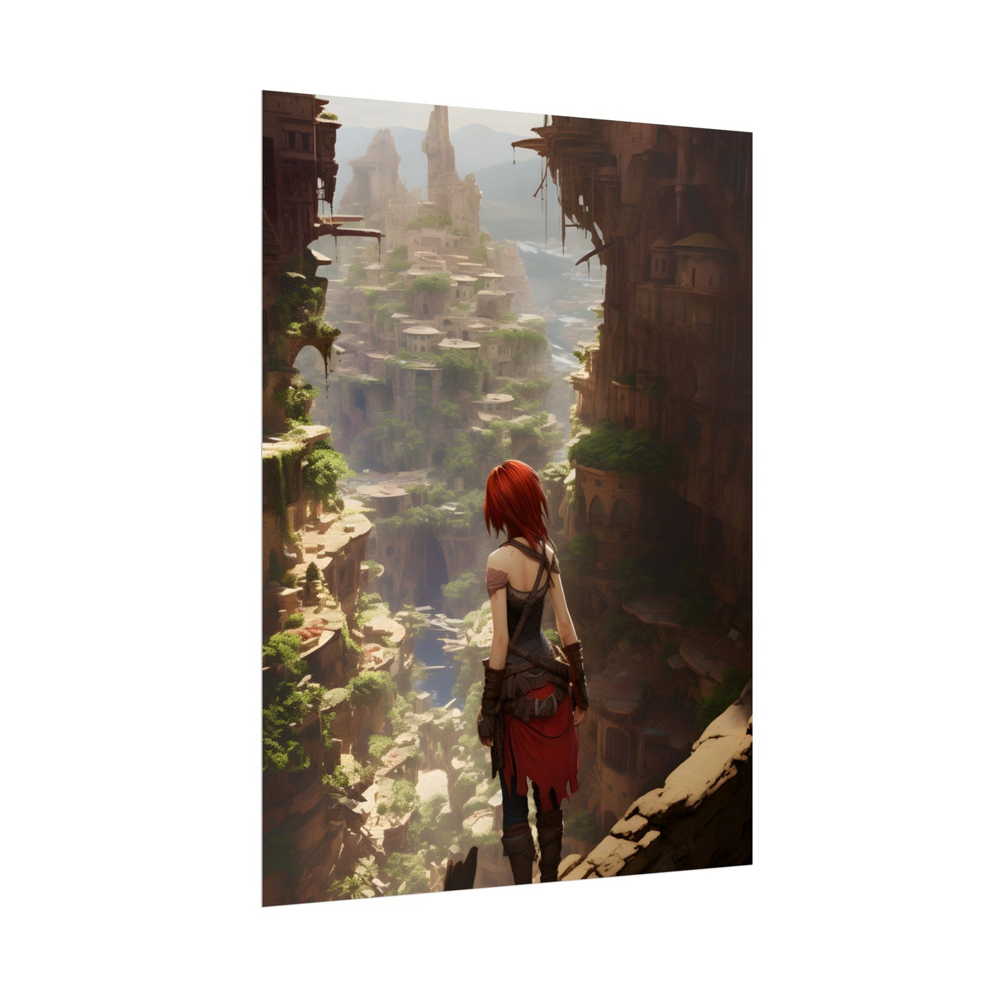 Anime Red Haired Female: Dramatic Bird's Eye View - Poster